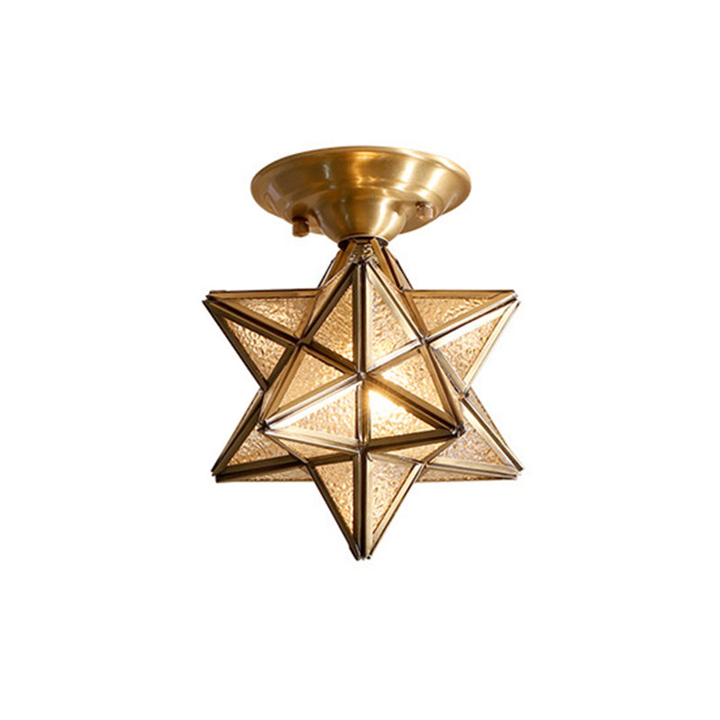 Plafonnier de chambre à coucher diamant/étoile encastré traditionnel en verre transparent à 1 lumière en laiton