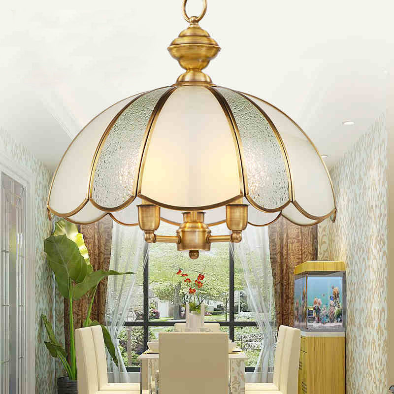 3 luci lampada lampadario cupola classico in ottone lucido in vetro smerigliato