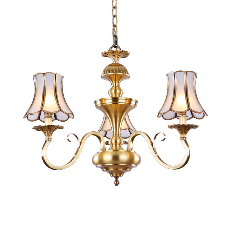 3/5/6 luci lampada lampadina tradizionale camera da letto con tonalità di vetro smerigliata svasata in ottone lucido