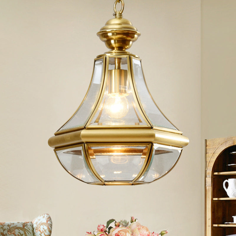1-Light Hanging Light Minimalist Living Room Pendant Lamp with Pear Seeded/Clear Glass Shade in Polished Brass/Antique Brass