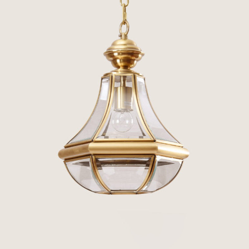 1-Light Hanging Light Minimalist Living Room Pendant Lamp with Pear Seeded/Clear Glass Shade in Polished Brass/Antique Brass