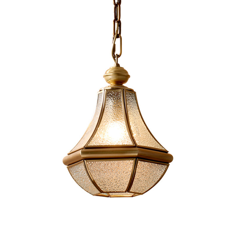 Natural Brass 1-Light Pendant Light Colonial Seedy Glass Pear Hanging Ceiling Lamp