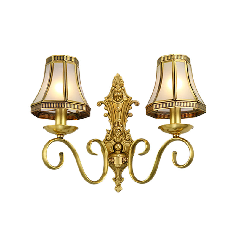 1/2 Light Flared/Bell Wall Mounted Light Traditional Polished Brass Frosted Glass Wall Sconce Lamp