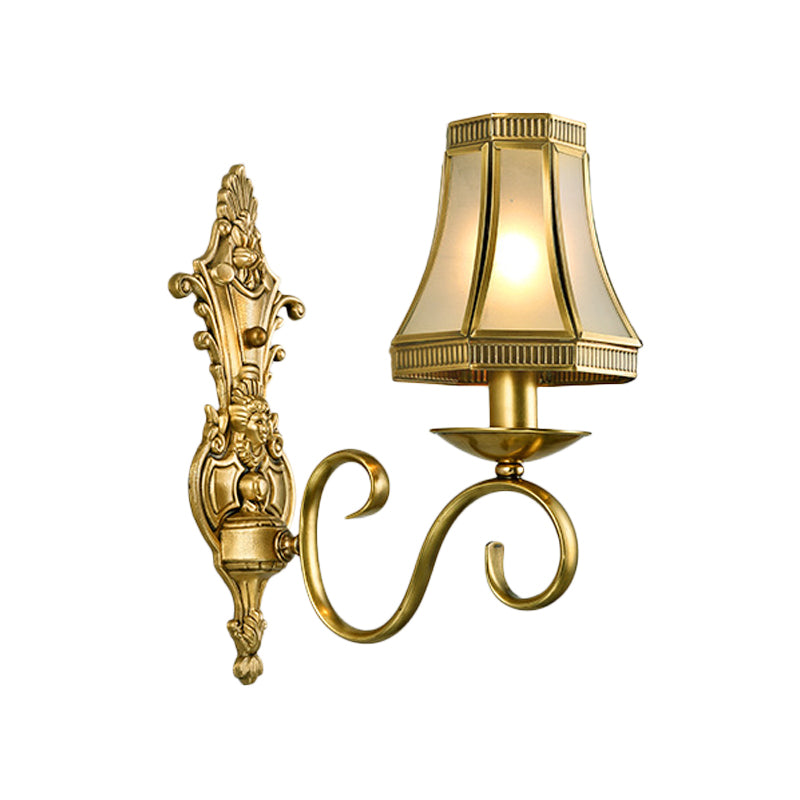 1/2 Light Flared/Bell Wall Mounted Light Traditional Polished Brass Frosted Glass Wall Sconce Lamp