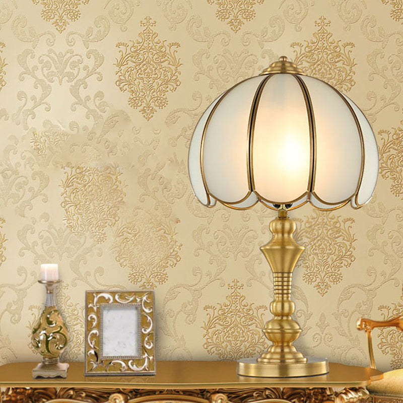 1-Light Bowl Nightstand Lamp Colonial Polished Brass Frosted Glass Table Lamp for Bedroom