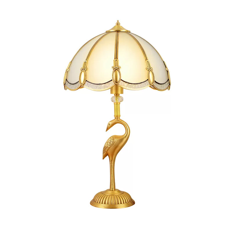 Lampada da letto da letto vintage lampada da letto con ciotola in vetro smerigliato e piedistallo per uccelli in ottone lucido