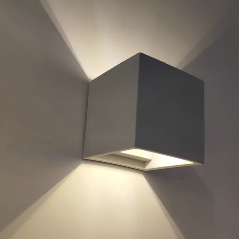 Cube/Cuboid Cement Flush Mount Wall Light Nordic 1 Head Grey Up Down Sconce Light for Stairs, 4"/5"/7" Wide