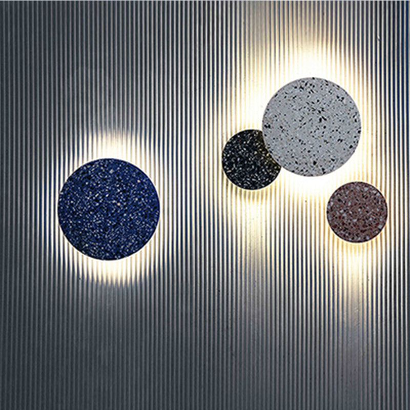 Scheibe geformte LED Wandleuchte minimalistische Terrazzo -Schlafzimmer Wandhalterung Licht in Rosa/Blau/Schwarz, 7 "/10" W.