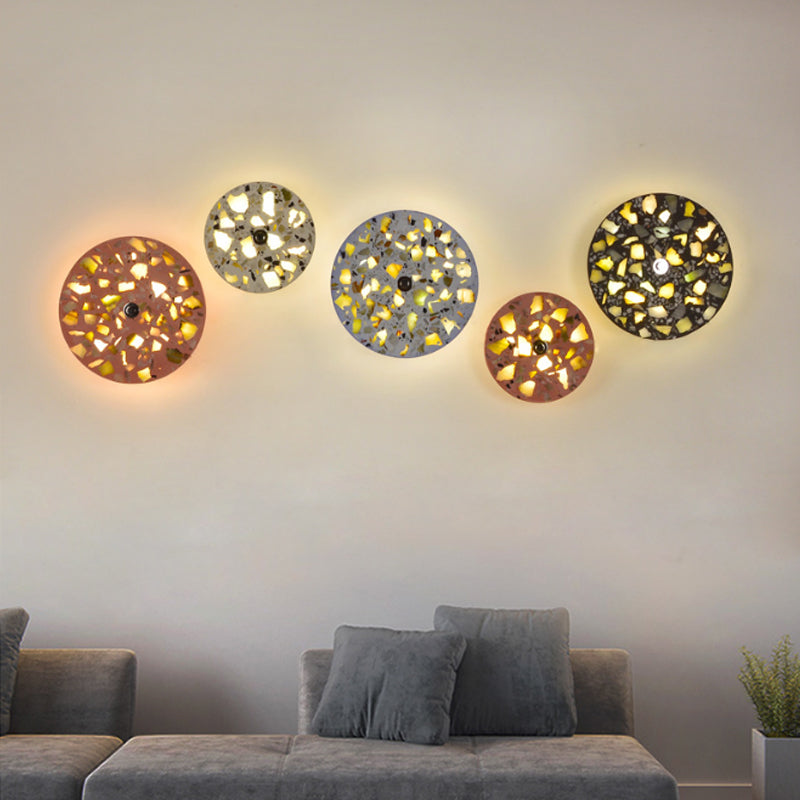 Terrazzo Disk LED Wall Light Art Deco Black/Red/Blue Flush Mount Wall Sconce for Living Room