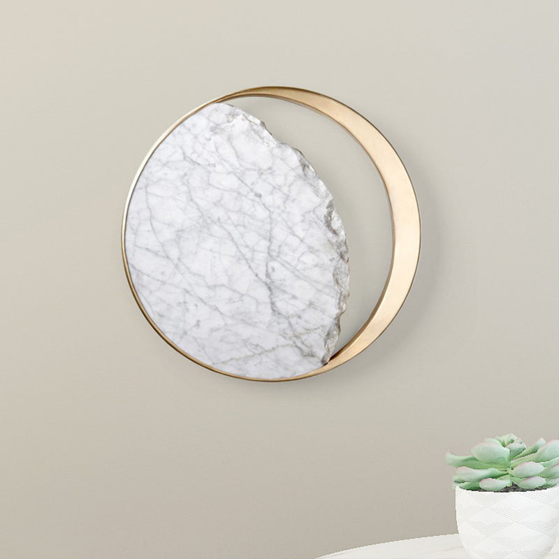 Novelty Minimalist Moon Wall Lamp Marble 1 Head Living Room Flush Wall Sconce in Gold