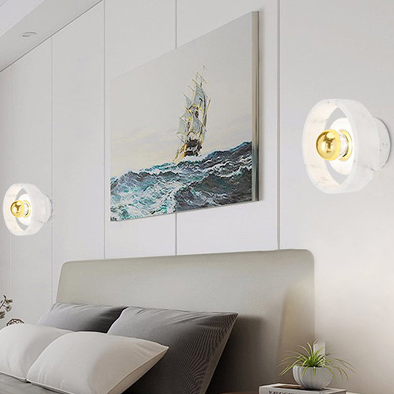 White-Gold Circle Sconce Lighting Designer 1 Bulb Marble Wall Mounted Light Fixture