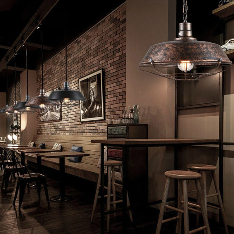 10 "/ 14" / 18 "W Kit de pendentif simple Kit d'éclairage d'usine Lampe suspendue en fer avec cage effilée en noir / rouille