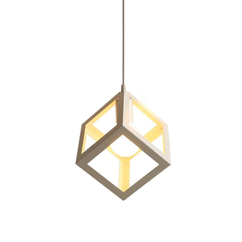 1 Head Down Lighting Pendant Nordic Cube Frame Metal Ceiling Hang Light in White