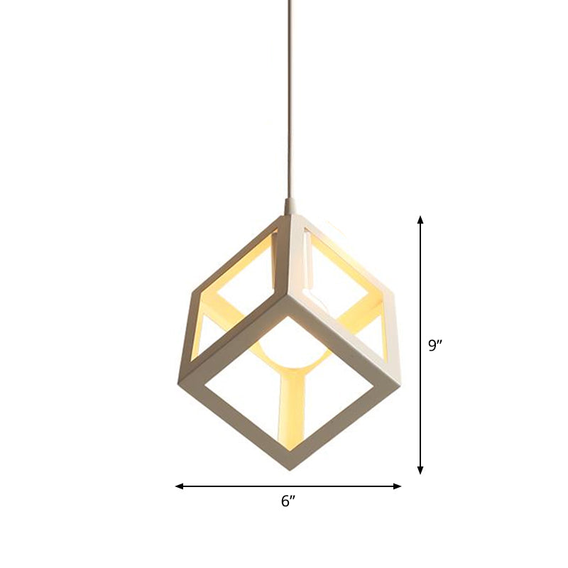 1 Head Down Lighting Pendant Nordic Cube Frame Metal Ceiling Hang Light in White