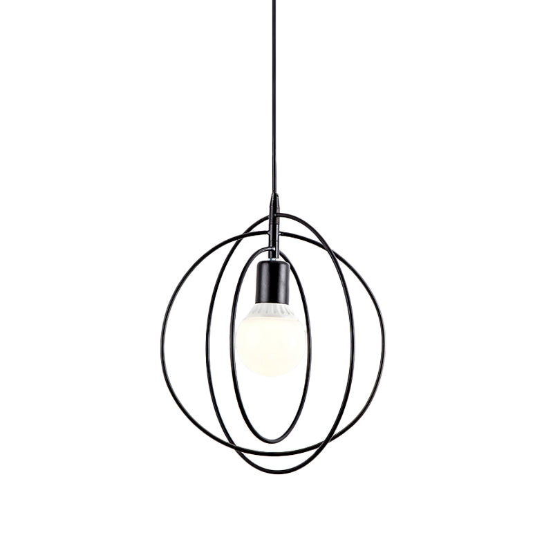 Round/Star Metal Hanging Lamp Loft Style Single-Bulb Bedroom Ceiling Pendant Light in Black