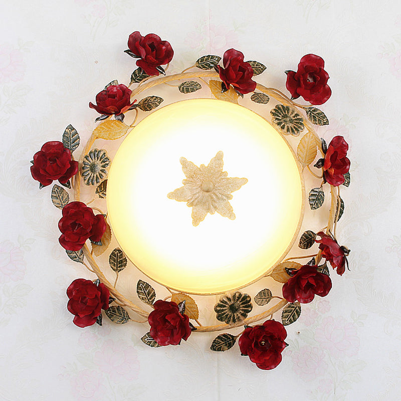 Plafonnier encastré à 1 lumière pour salon, bol de 12 po/16 po de largeur, fleur coréenne, blanc givré, classe 1