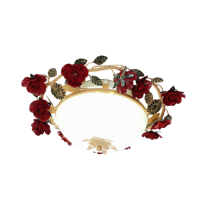 Plafonnier encastré à 1 lumière pour salon, bol de 12 po/16 po de largeur, fleur coréenne, blanc givré, classe 1