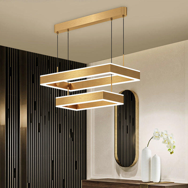 2/3 Tiers Square/Rectangle Pendant Light Postmodern Acrylic Gold Finish LED Chandelier for Living Room