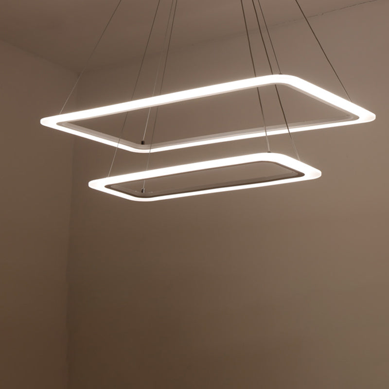 Acrylic 2/3/4-Tier Chandelier Lamp Modern Style White Rectangle LED Hanging Light Kit in Warm/White Light