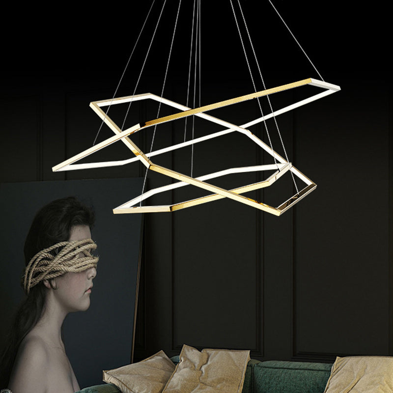 Stainless Steel Hexagonal LED Chandelier Post-Modern 3 Lights Gold Hanging Lamp in Warm/White Light