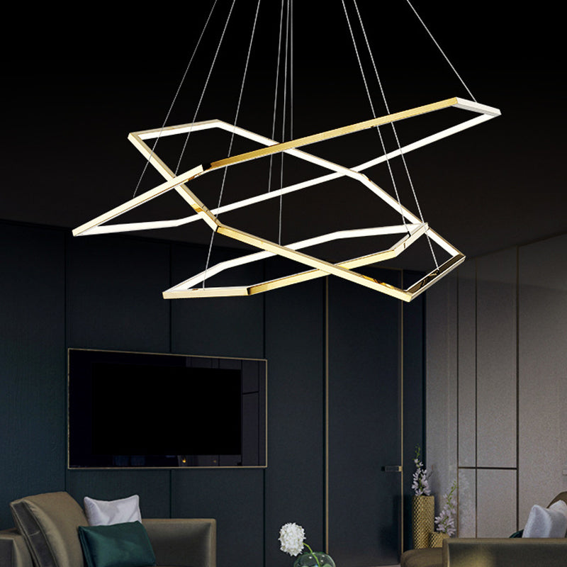 Stainless Steel Hexagonal LED Chandelier Post-Modern 3 Lights Gold Hanging Lamp in Warm/White Light