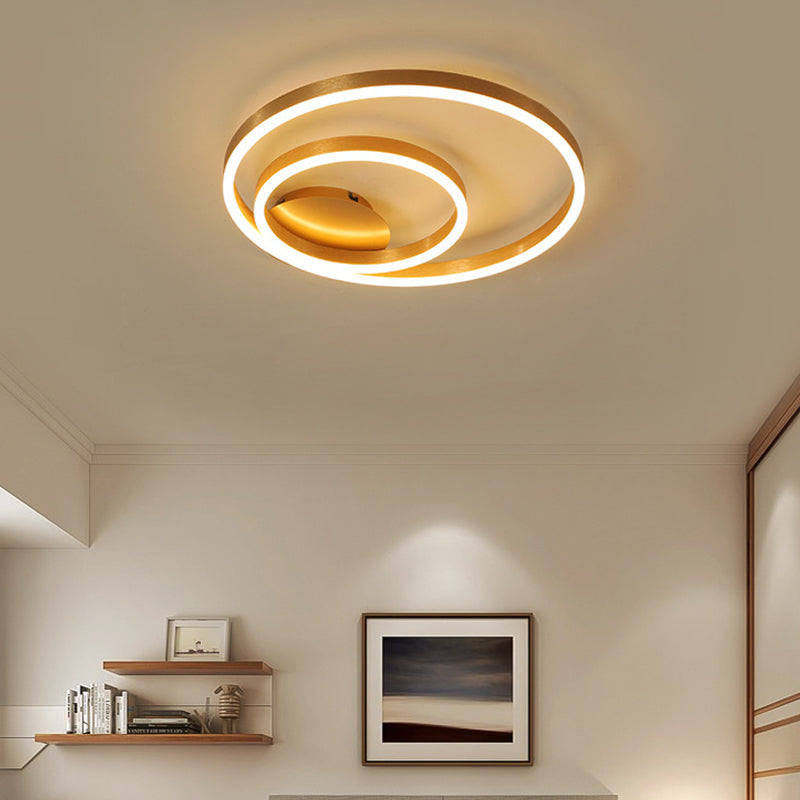 Double Circle Bedroom Flush Mount Light Acrylic Simplicity Small/Large LED Ceiling Lighting in Gold, Warm/White Light