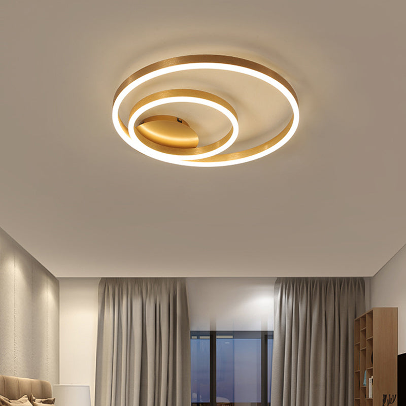 Double Circle Bedroom Flush Mount Light Acrylic Simplicity Small/Large LED Ceiling Lighting in Gold, Warm/White Light