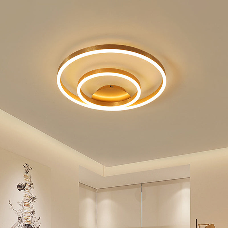 Double Circle Bedroom Flush Mount Light Acrylic Simplicity Small/Large LED Ceiling Lighting in Gold, Warm/White Light