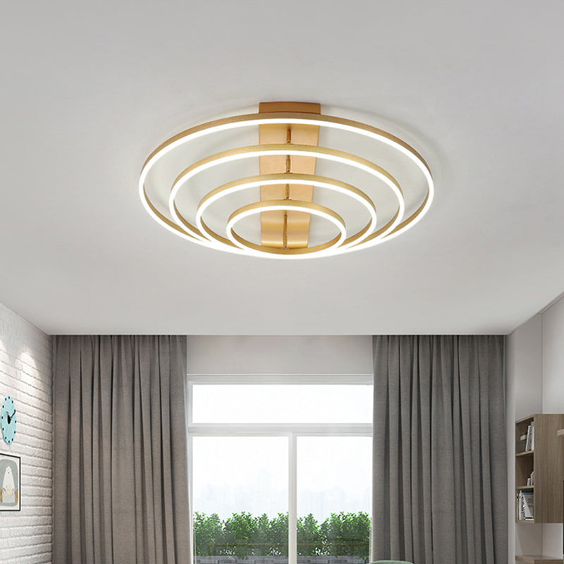 4/5 niveaux de plafond rotatif effilé lampe de plafond moderne Metallique Gold Hoop LED SEMI FUX MONT EN LIGHTE CHAUD / BLANC