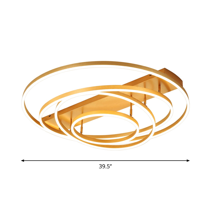 4/5 Tiers Tapered Rotating Ceiling Lamp Modern Metallic Gold Hoop LED Semi Flush Mount in Warm/White Light