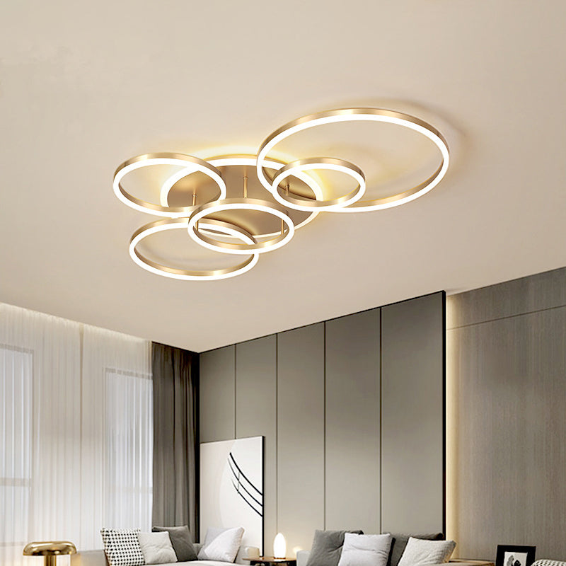 Interlocking Ring 3/5 Tiered Flushmount Metal Modern LED Semi Flush Mount Ceiling Lamp in Gold, Warm/White Light