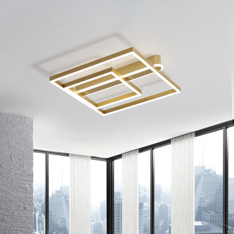 Acrylic Square Frame Ceiling Flush Simple Gold/Coffee Finish LED Flushmount Light for Bedroom