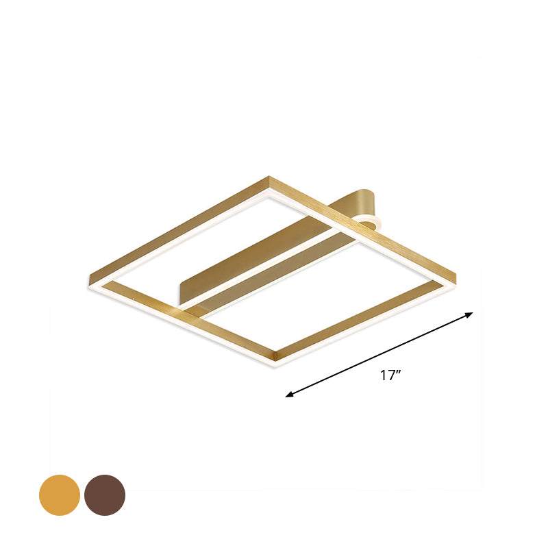 Acrylic Square Frame Ceiling Flush Simple Gold/Coffee Finish LED Flushmount Light for Bedroom