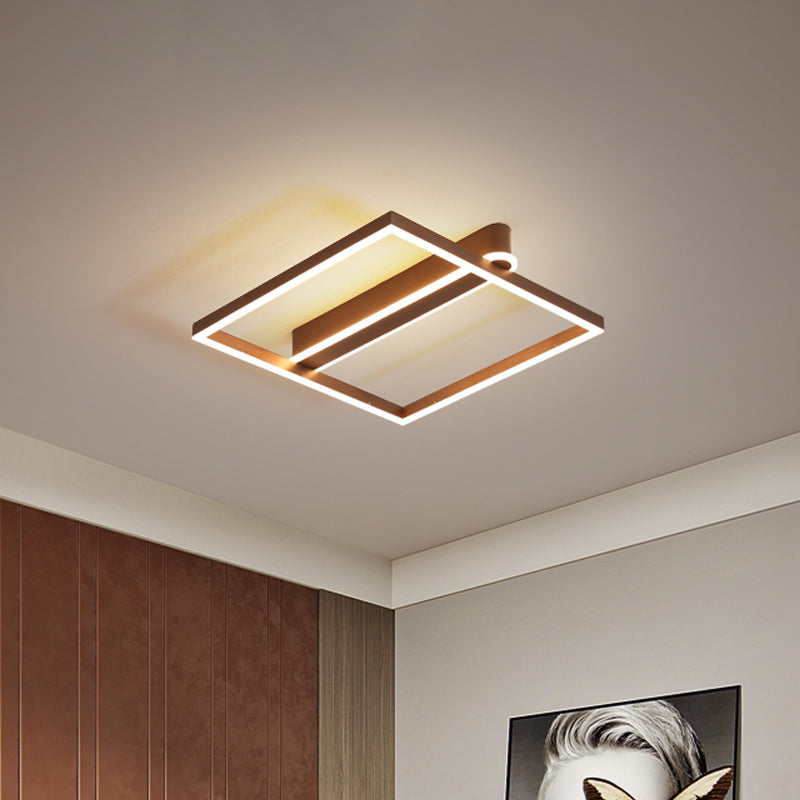 Acrylic Square Frame Ceiling Flush Simple Gold/Coffee Finish LED Flushmount Light for Bedroom