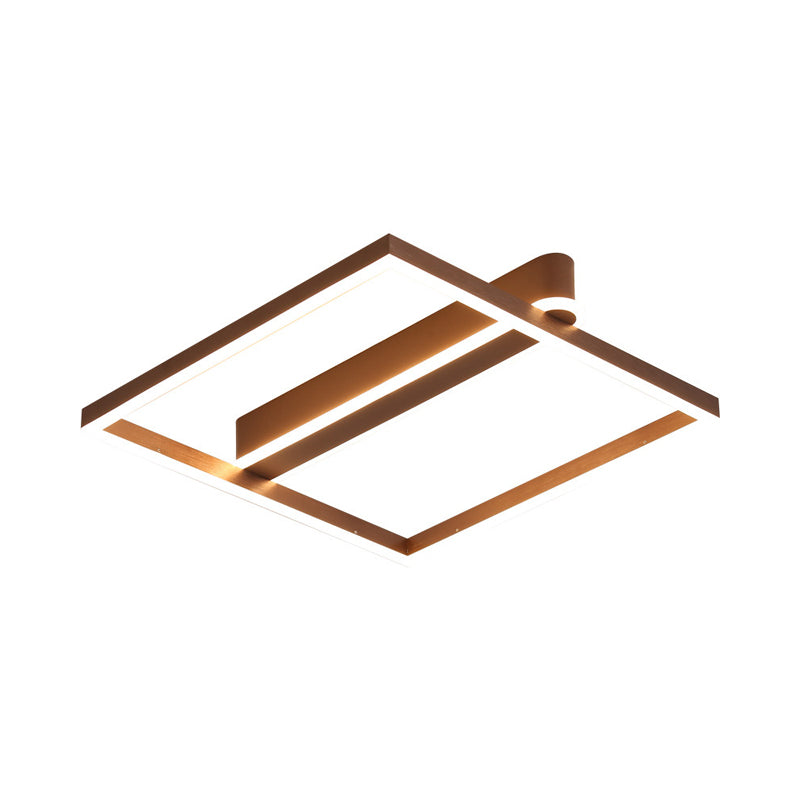 Acrylic Square Frame Ceiling Flush Simple Gold/Coffee Finish LED Flushmount Light for Bedroom