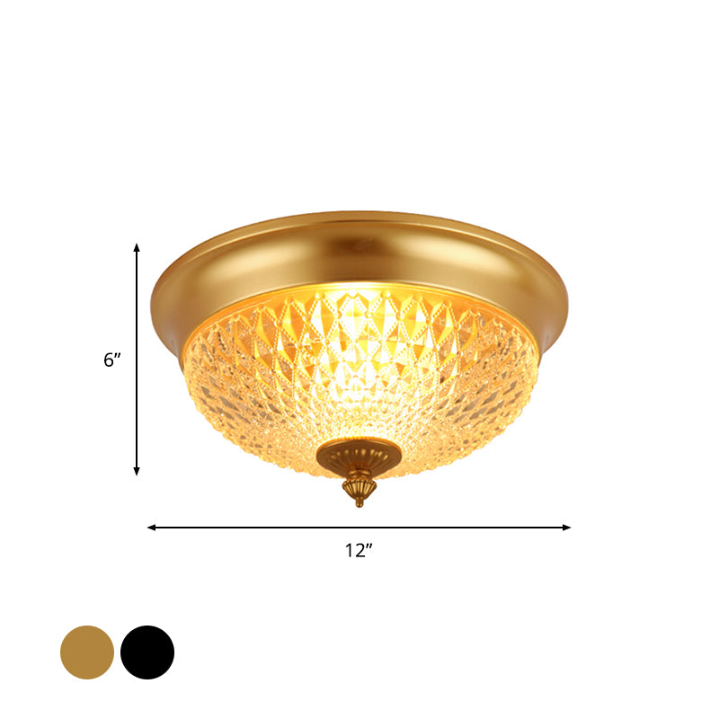 2 Bulbs Crown Flush Mount Lamp Traditional Black Clear Faceted Glass Ceiling Flush Light, 12"/14"/18" Wide