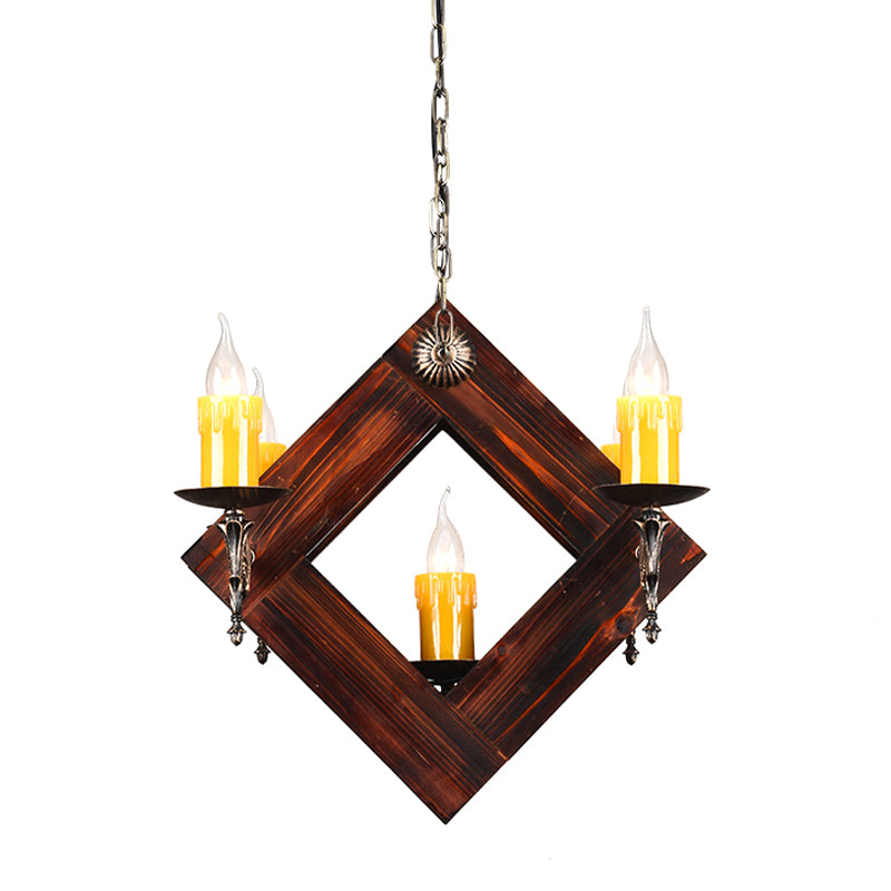Brown 5/7 Lights Hanging Ceiling Light Industrial Wood Candelabra Chandelier Light Fixture