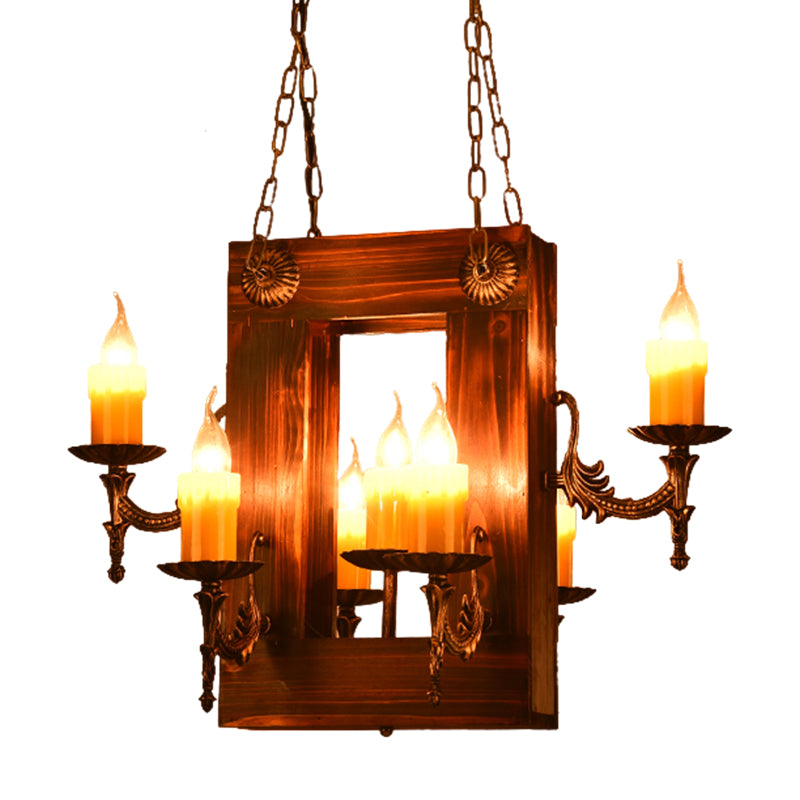 Brown 5/7 Lights Hanging Ceiling Light Industrial Wood Candelabra Chandelier Light Fixture