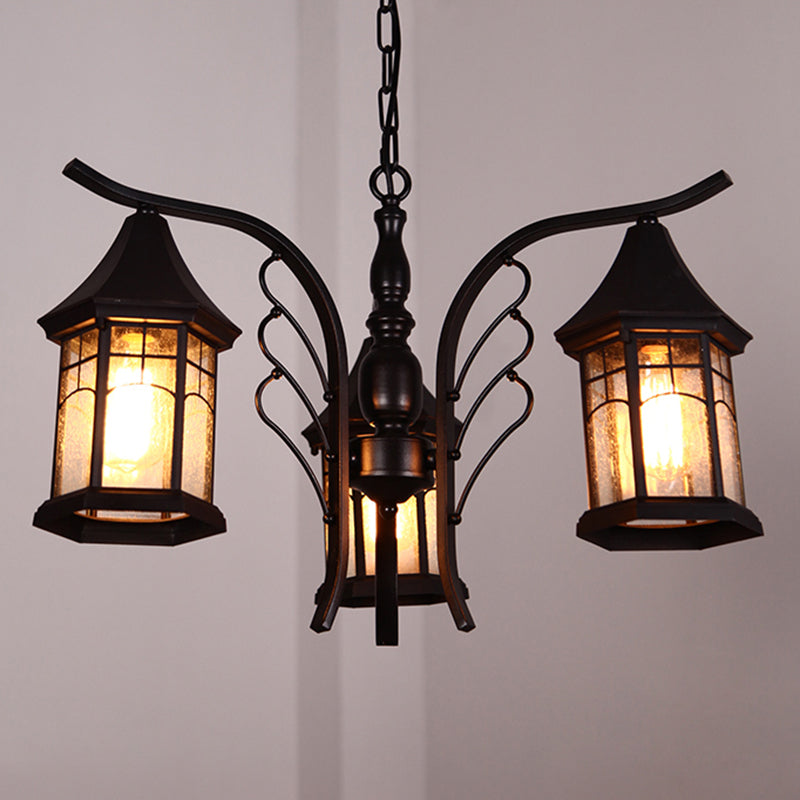 Black 3/5/6 Heads Ceiling Light Industrial Clear Glass Lantern Chandelier Light Fixture