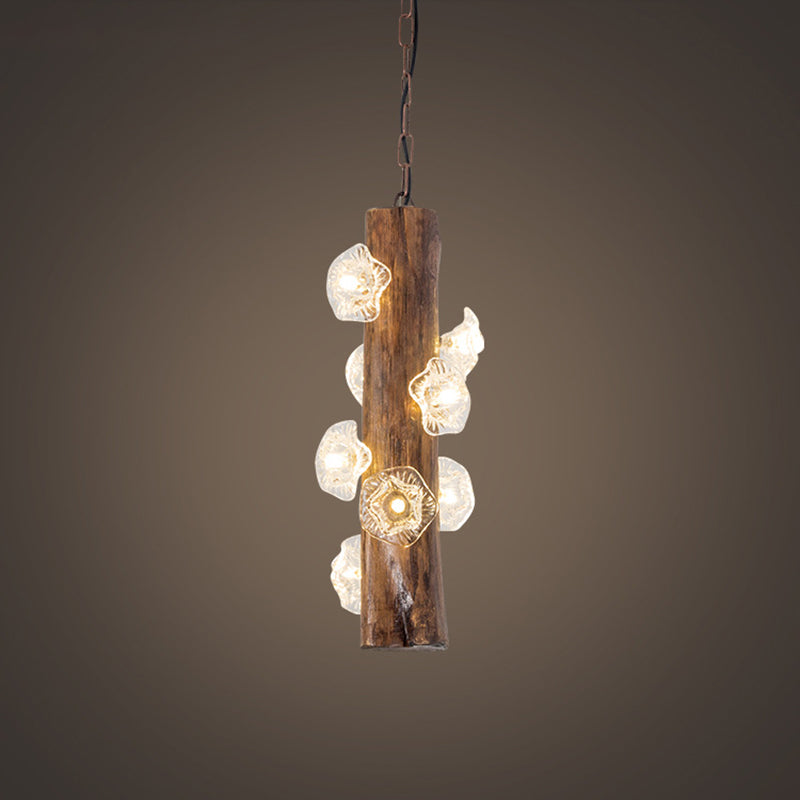 8 Heads Wood Hanging Chandelier Industrial Beige Flared Restaurant Suspension Lamp