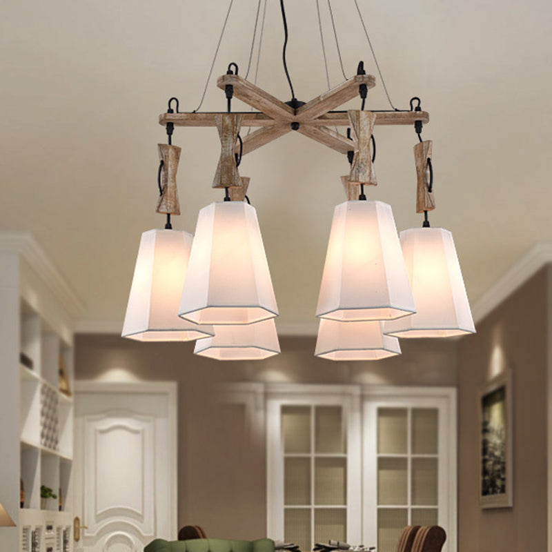 6 Heads Tapered Chandelier Lighting Industrial Black/White/Flaxen Wood Ceiling Suspension Lamp