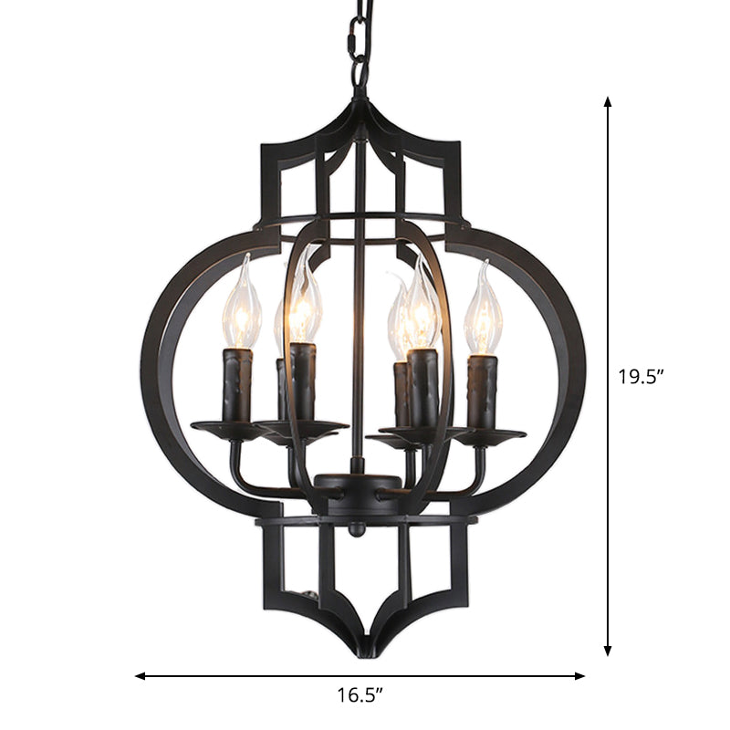 Metallic Black Hanging Chandelier Lantern 6-Light Retro Style Ceiling Suspension Lamp