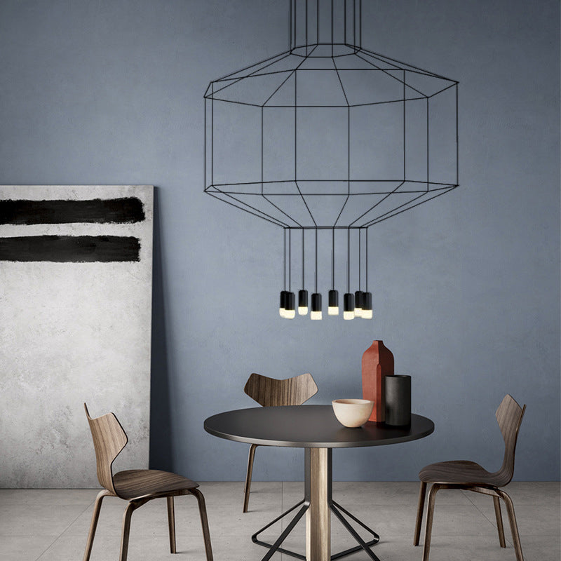 4/6/8 Heads Iron Pendant Light Industrial Black Hexagonal/Long Column 3D Structure Dining Room Chandelier