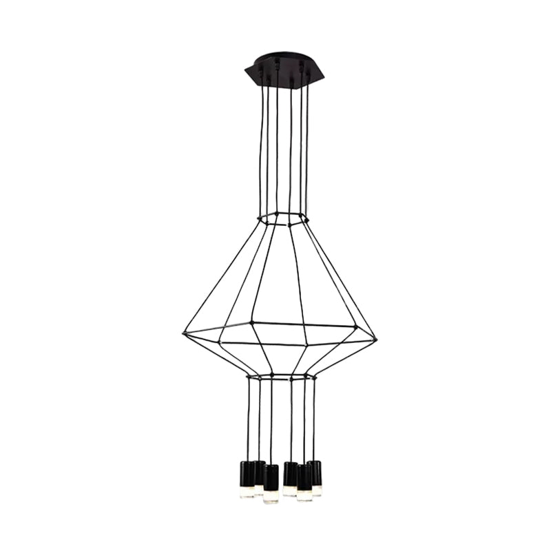 4/6/8 Heads Iron Pendant Light Industrial Black Hexagonal/Long Column 3D Structure Dining Room Chandelier