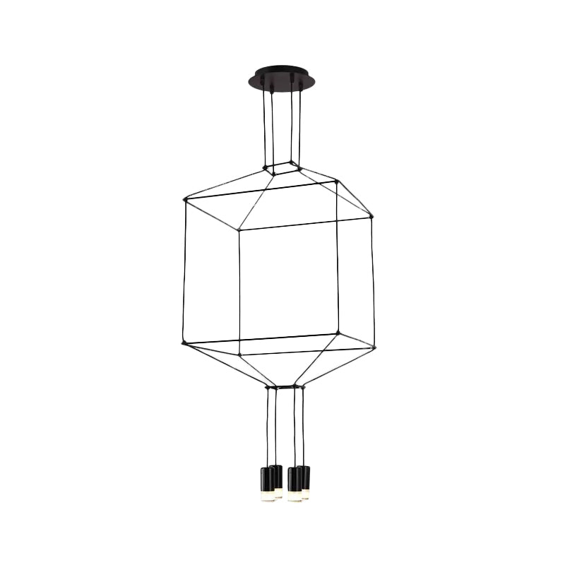 4/6/8 Heads Iron Pendant Light Industrial Black Hexagonal/Long Column 3D Structure Dining Room Chandelier