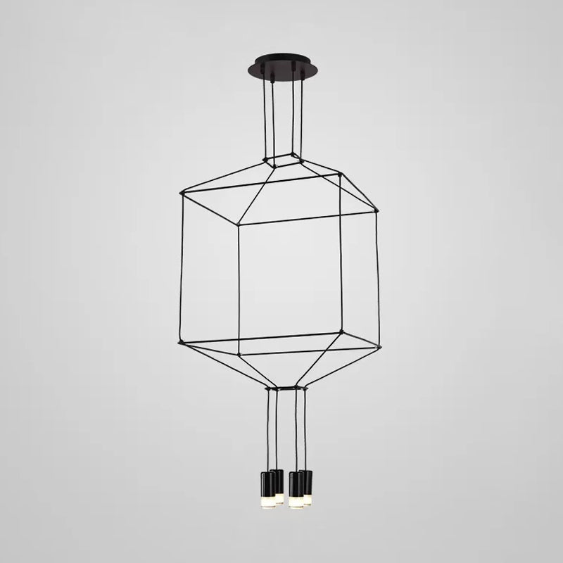4/6/8 Heads Iron Pendant Light Industrial Black Hexagonal/Long Column 3D Structure Dining Room Chandelier