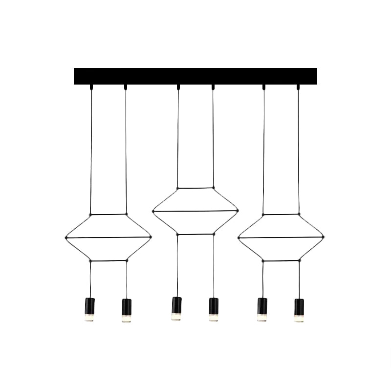 4/6/8 Heads Iron Pendant Light Industrial Black Hexagonal/Long Column 3D Structure Dining Room Chandelier