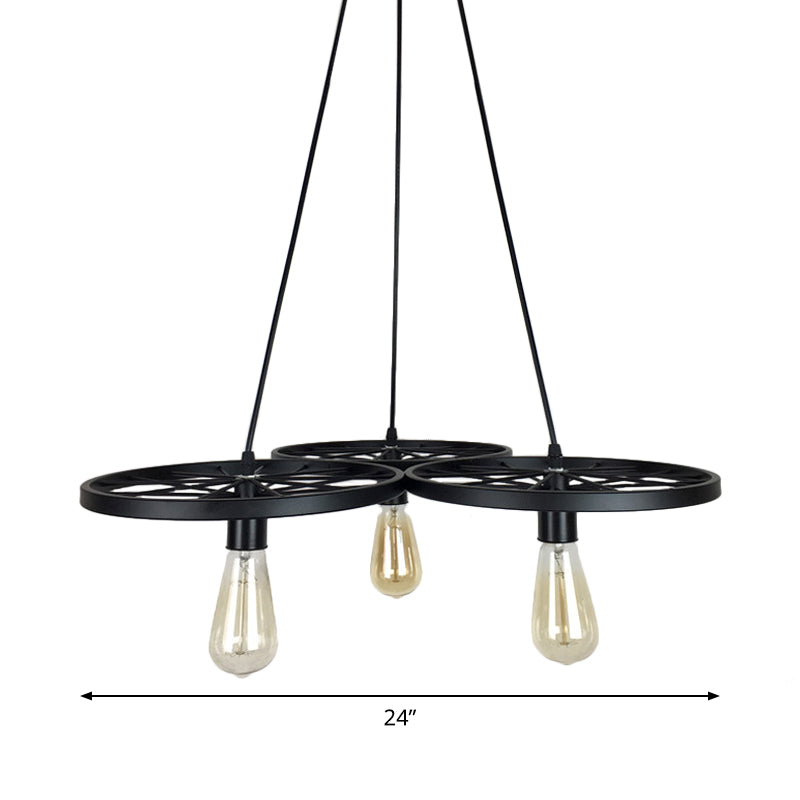 3/6 Lights Iron Hanging Chandelier Farmhouse Black Wheel Bistro Ceiling Pendant Lamp