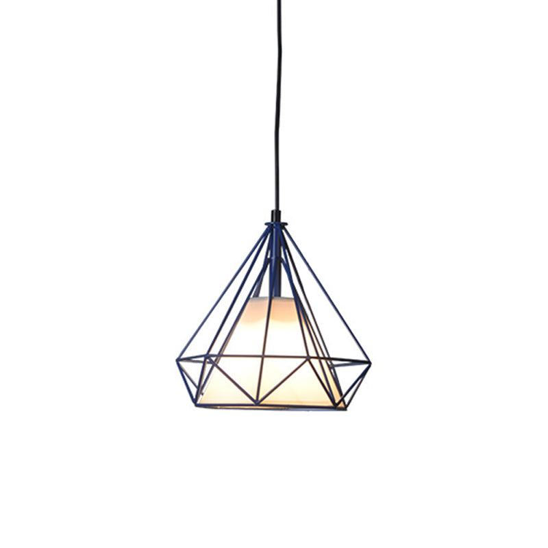 Lámpara de cuello de techo de diamantes de loft 1 cabeza de colgante de hierro de cabeza en negro/blanco/verde con tono de tela de cono en el interior