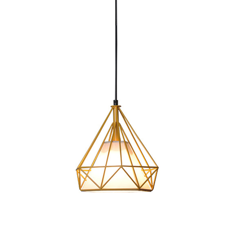 Lámpara de cuello de techo de diamantes de loft 1 cabeza de colgante de hierro de cabeza en negro/blanco/verde con tono de tela de cono en el interior